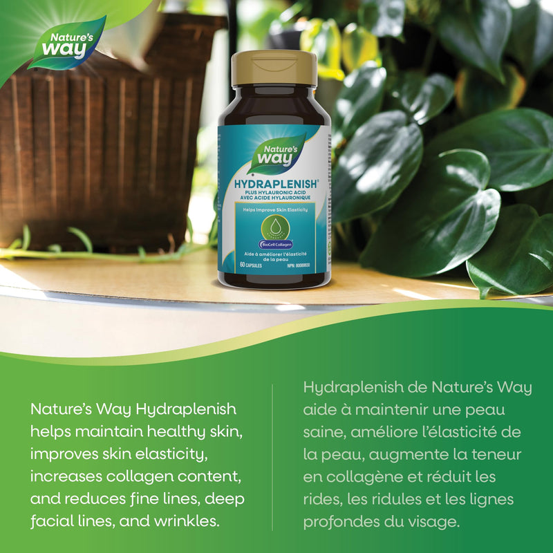 Nature's Way Hydraplenish, BioCell Collagen Hyaluronic Acid Capsules, 60 ct | Skin Collagen and Elasticity Support Supplement*, Formulated with the BioCell Complex Including Chondroitin Sulfate