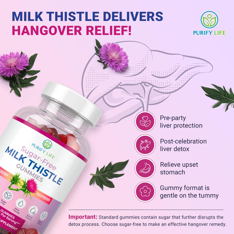 Sugar-Free Milk Thistle Gummies for Liver Cleanse Detox & Repair (Natural Blueberry-Raz Flavor) Cardo Mariano, Cleansing Milk Thistle Extract & Antioxidant Support, Vegan, Replaces Pills & Capsules Milk Thistle Liver Detox - BeesActive Australia