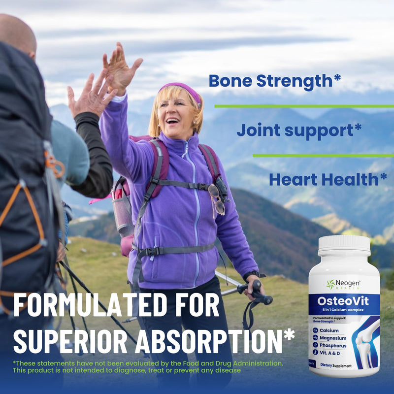 OsteoVit 5-in-1 Calcium 120 tabs Multivitamin: Bone Strength & Flexibility | Calcium, Magnesium, Phosphorus, Vitamin D3 & A - Non-GMO Gluten Free | Calcium Supplement for Women & Men with Vitamin D