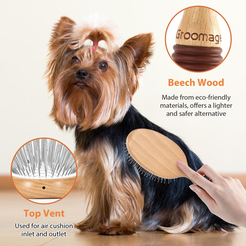 Dog Brush, Pin Brush for Dogs, 27mm Extra Long Pin Brush, Dog Grooming Brush for Shedding, Dog Brush for Long Haired Dogs - Beech Wood Material, Non-Slip Rubber Handle, Round-Tipped Pins 27mm Pins-Beech Wood - BeesActive Australia