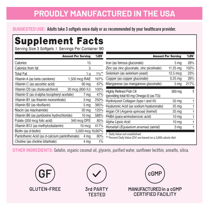 NatureWise Hair Skin and Nails Vitamin, Biotin 5000mcg w/Hyaluronic Acid, Collagen for Women with C, B Complex, D3, A, E, Iron - Non-GMO, Gluten Free - 270 Softgels[3-Month Supply] 270 Count (Pack of 1)