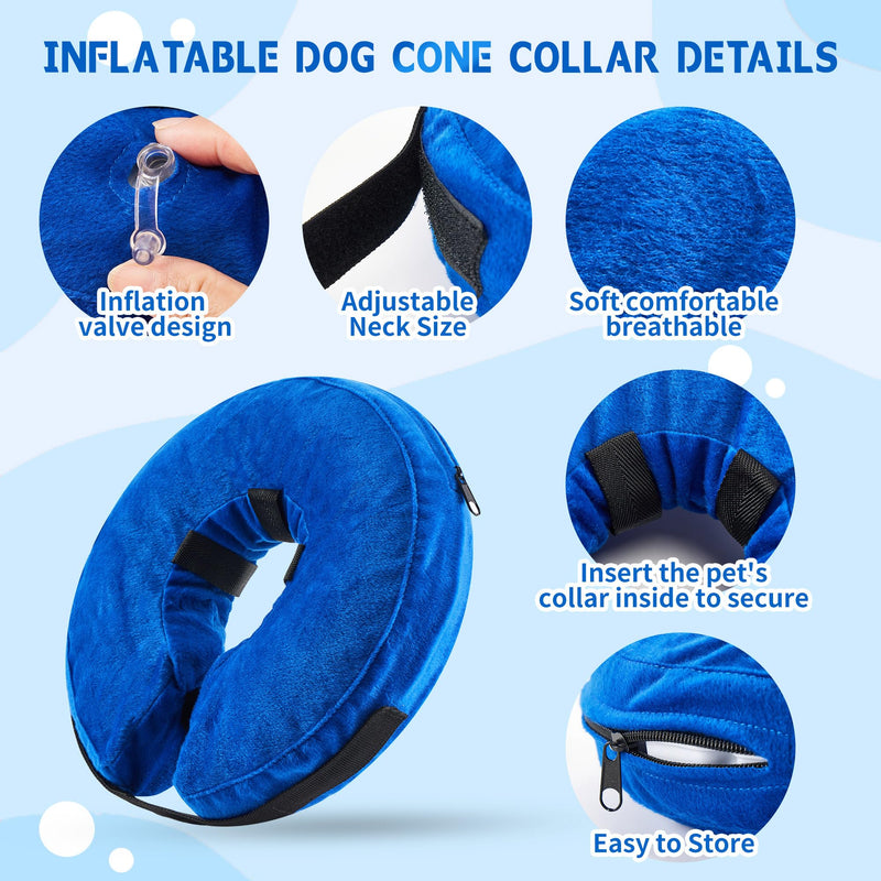 Honprodu Inflatable Dog Neck Brace, Adjustable Protective Collar Dogs, Dog Collar Leak Protection for Recovery After Operations or Wounds, Dog Neck Brace that Does Not Block the View (Blue L) [Neck: 38cm - 50 cm] L Blue - BeesActive Australia