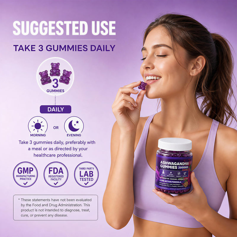 Ashwagandha Gummies, 2000mg Organic Ashwagandha for Women and Men, 90 Count | Cortisol Supplements with Lions Mane, Vitamin D3 B12, and L-Theanine for Stress, Relaxation, Sleep*, Sugar-Free, Vegan