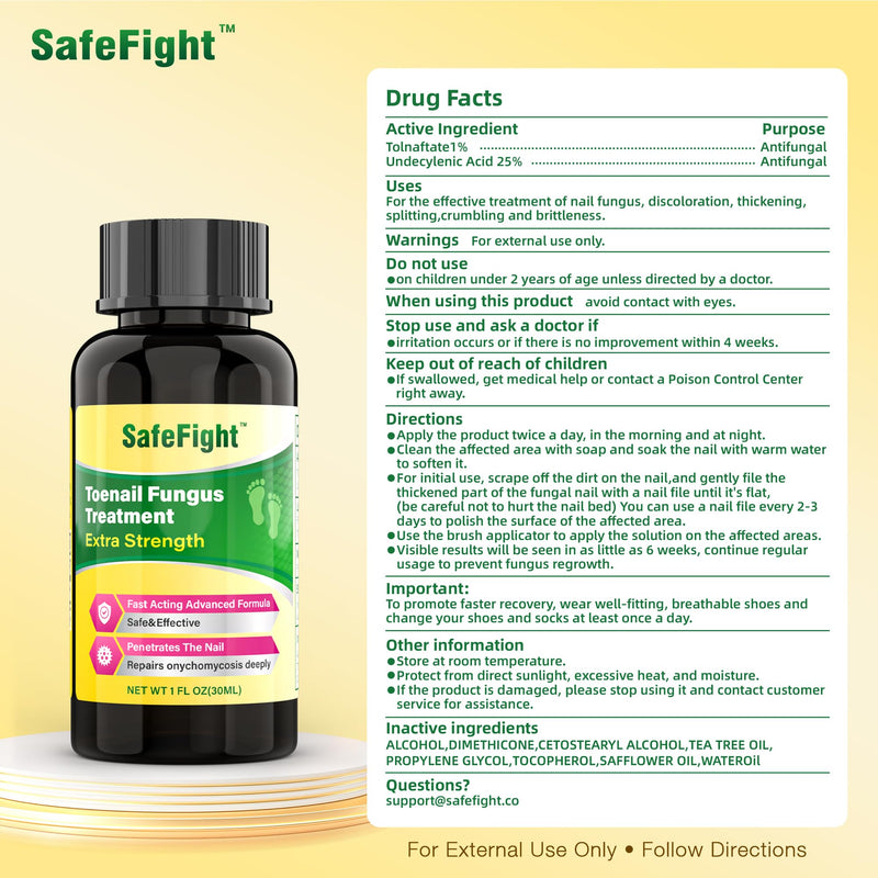 Toenail Fungus Treatment with 25% Undecylenic Acid & Tolnaftate - SafeFight Nail Repair Solution for Fungi Nail, Toenail Fungus Treatment Extra Strength Nail Repair for Fungi Nail 30ml - BeesActive Australia