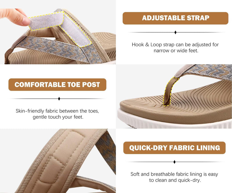 KuaiLu Womens Arch Support Flip Flops & Sandals Thick Athletic Cushion 7 Beige