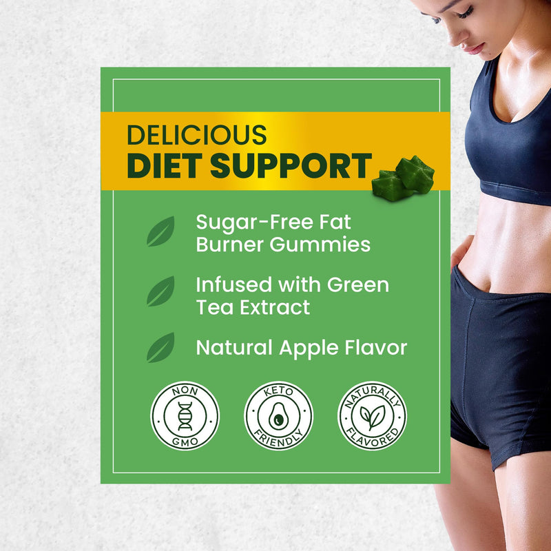 Green Tea Fat Burner Gummies for Weight Loss, Metabolism & Appetite Support | Metabolism Booster & Appetite Suppressant with Green Coffee Bean, Burn Belly Fat For Women & Men, Apple Flavor, 60 Gummies