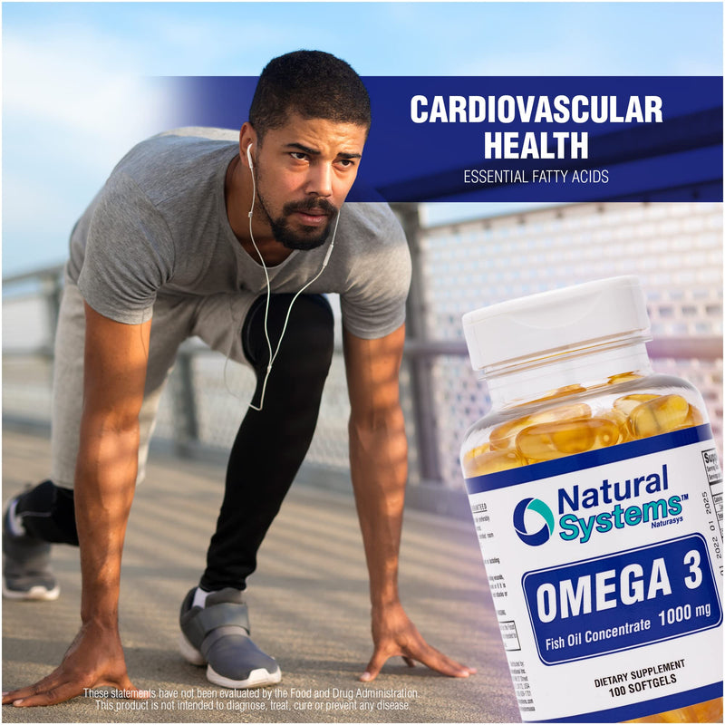 Omega 3 1000mg Fish Oil 100 Concentrated Softgels by Natural Systems - Omega 3 Supplements - Capsules for Daily Diet - EPA - DHA - Perfect for Heart, Eye, Brain and Joints Support* 100 Count (Pack of 1)