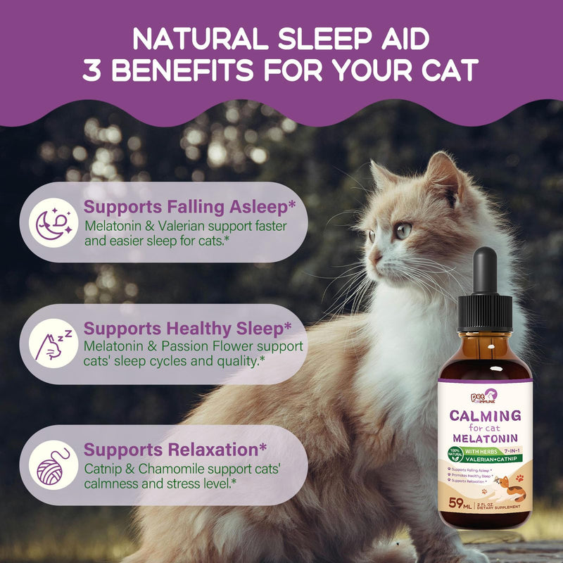 Calming for Cat Melatonin Drops, All in 1 Pure Natural Blend Supports Falling Asleep, Promotes Healthy Sleep & Supports Relaxation. 2 oz