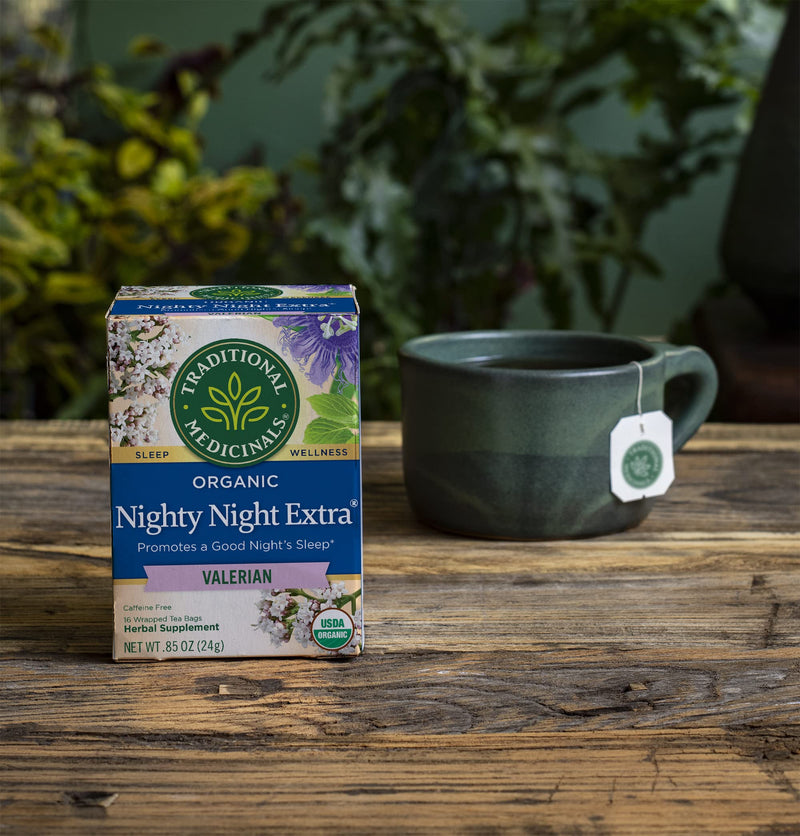 Traditional Medicinals Organic Nighty Night Valerian Relaxation Tea, 16 Tea Bags (Pack of 3) Peppermint 16 Count (Pack of 3) - BeesActive Australia