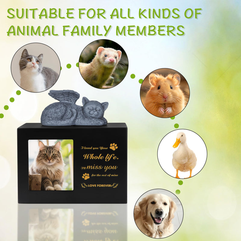 DiDiBirDi Animal urns for cats, pet cremation box, black cat urns made of wood for ashes, comes with a cat angel statue made of resin and a velvet bag for storing the ashes - BeesActive Australia