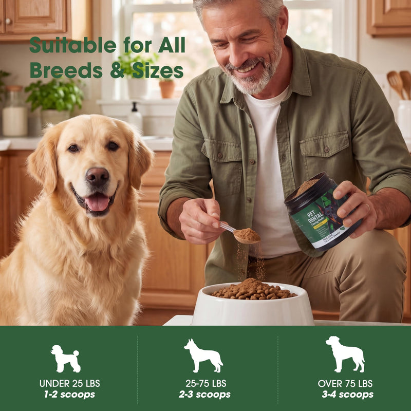 Dog Teeth Cleaning Powder, Dental Powder for Dogs Teeth Cleaning More Easy Plaque Off, Natural Postbiotic Supplement Sprinkle on Food, Targets Tartar & Bad Breath No Brushing for Dogs Daily Oral Care