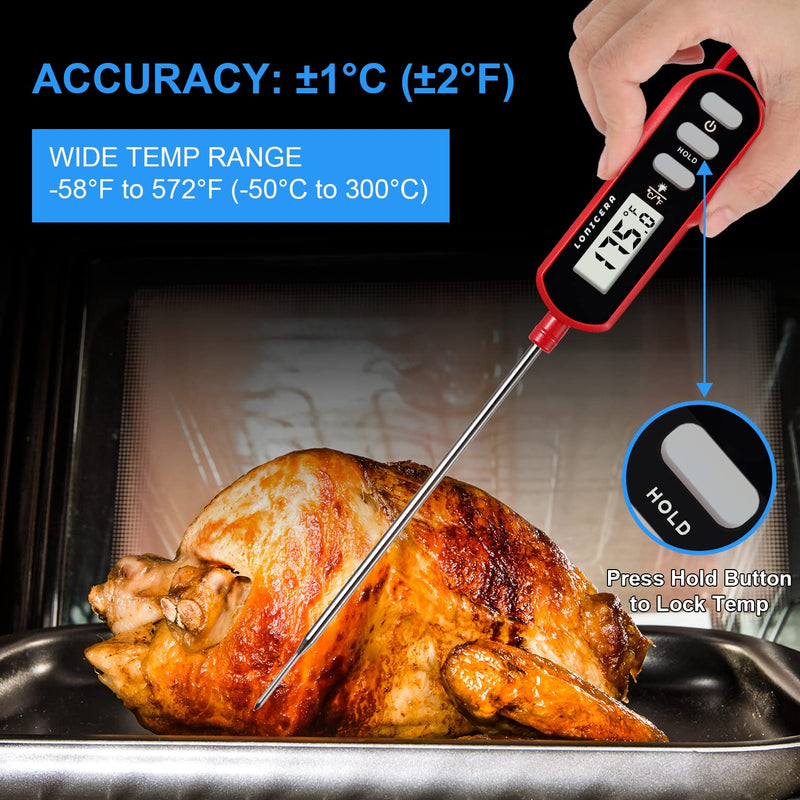 Lonicera Digital Cooking Thermometer for Bread Baking, Food and Water Temperature Measurement. Waterproof and Long Stem with Meat Temp Guide, Display with Backlit (Red) 1.1 Inches - BeesActive Australia