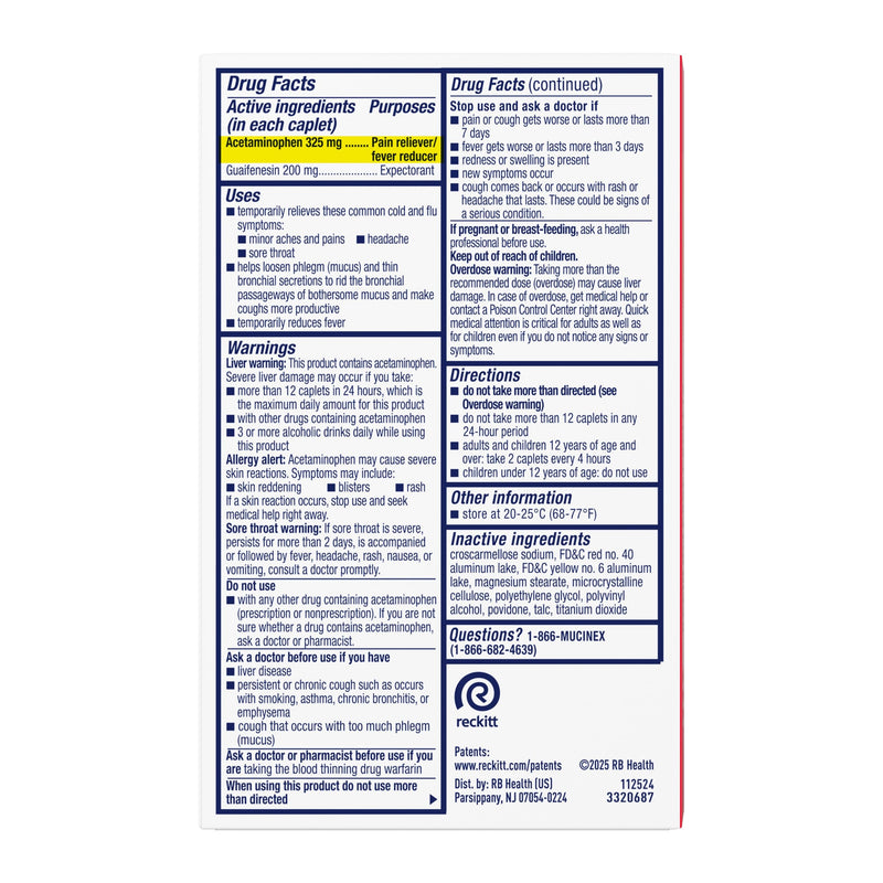 Mucinex Rapid Clear Maximum Strength Cold Medicine & Expectorant, Fever, Pain, Headache, & Excess Mucus Relief with Acetaminophen & Guaifenesin, Rapid Release Caplets for Adults, 20 Count Day - New Formulation 20 Count (Pack of 1) - BeesActive Australia