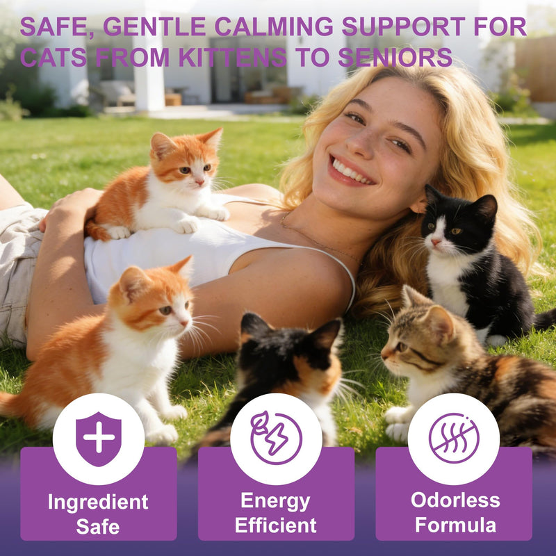Cat Calming Pheromone Diffuser, Cat Anxiety Relief Diffuser Plug in Calmer with 2 Diffusers & 4 Refills, Reduce Cat Anxiety, Cat Fighting, Urine Marking, Scratching & Stress 48ml/Bottle for All Cats Blue