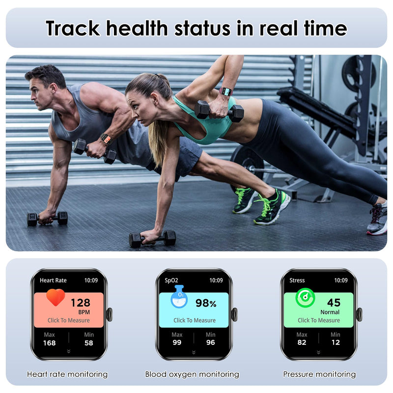 Smart Watch(Answer/Make Call), 1.85" Smartwatch for Men Women, 100+ Sport Modes, Pedometer, IP68 Waterproof Fitness Tracker, Heart Rate/Sleep Monitor, Smart Watches for Android & iOS (2 Straps) - BeesActive Australia