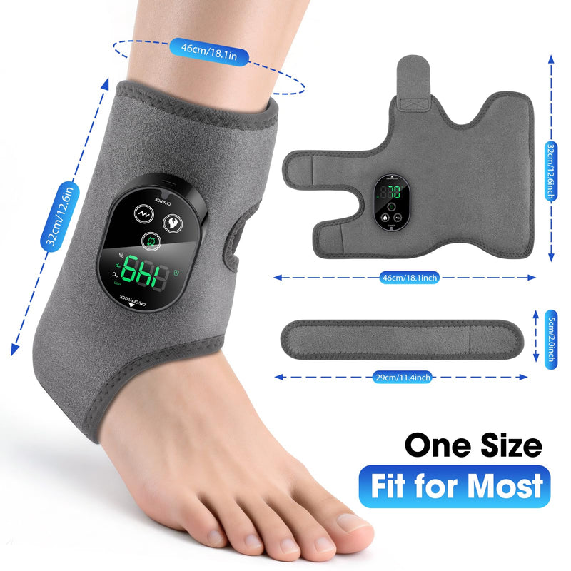 Cordless Ankle Heating Pad, Foot Massager with Heat for Pain Relief, Ankle Massager for Women and Men, Heated Foot Brace Wrap with 6 Heat Levels and 3 Vibration Modes Grey - BeesActive Australia