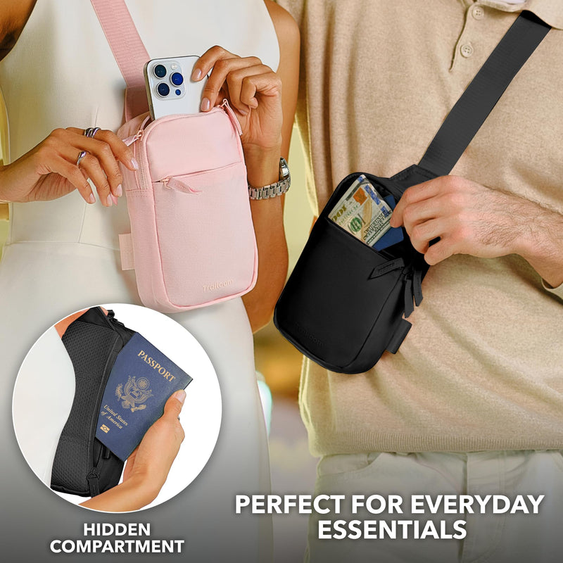 Mini Sling Bag Crossbody Fanny Pack Men & Women - Switchable Strap, RFID Blocking, Water-Repellent, Hidden Pocket Black