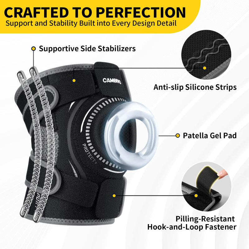 CAMBIVO Elite Motion Series Knee Brace for Women & Men with Side Stabilizers, Patella Knee Brace for Meniscus Tear, Knee Support for Knee Pain Relief, Running, Basketball, Workouts (Black, Large) Black - BeesActive Australia
