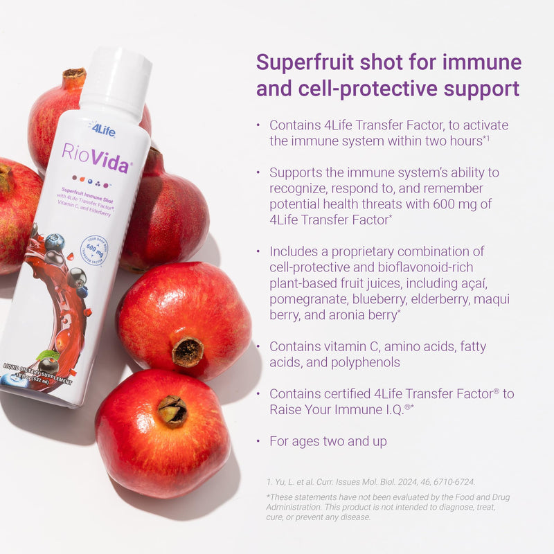 4Life Transfer Factor RioVida Superfruit Juice Immune Shot, 30 Servings | Acai, Pomegranate, Blueberry, Elderberry, Aronia, Maqui, Vitamin C, Superfruit juice blend, Cellular and immune support