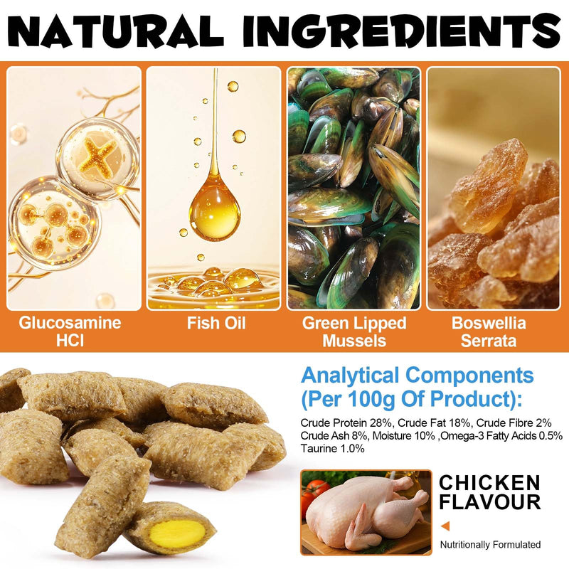 Hip & Joint Supplement For Cats, Cat Joint Supplement for Joints Care, Joints Aid Chews with Glucosamine, Chondroitin, Green Lipped Mussel & Omega-3, All Life Stages - Chicken Flavour