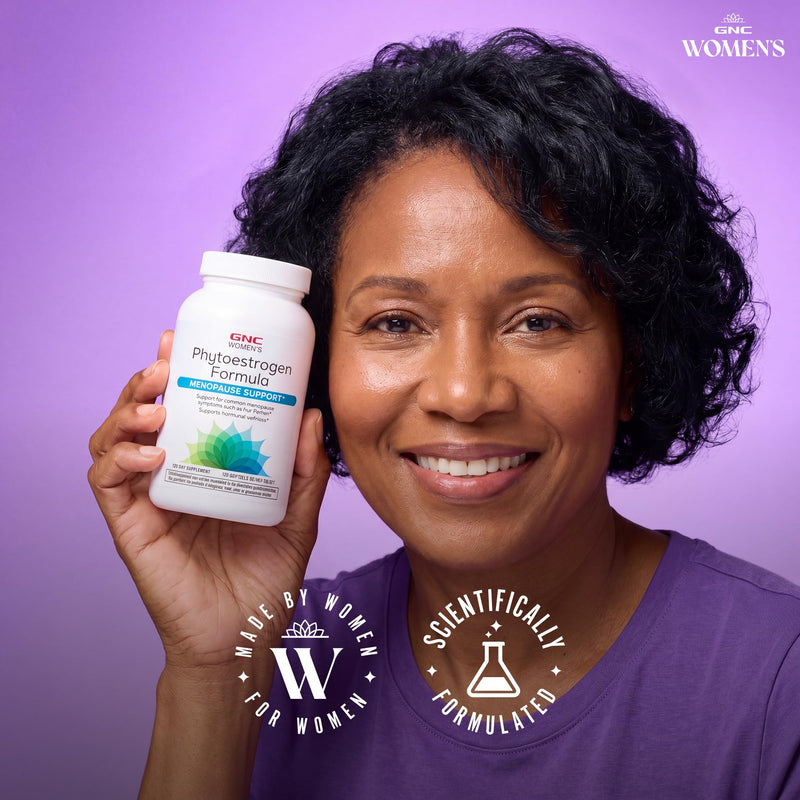 GNC Women's Phytoestrogen Formula, Menopause Symptom Relief, 120 Softgels | Supports Hormonal Wellness and Mood Balance, Helps Relieve Menopause Symptoms, Sodium Free and Starch Free