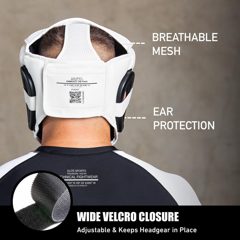 Elite Sports Best Boxing Headgear, Training Sparring Safety Head Guard for MMA, Kickboxing Trainees, Muay Thai, and Boxing for Adult Men White