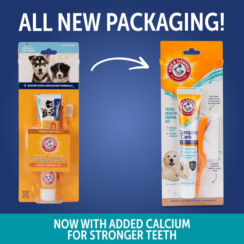 Arm & Hammer Complete Care Puppy Dental Kit, Enzymatic Toothpaste with Baking Soda and Calcium for Dogs, Peanut Butter Flavor, Toothbrush and Microfiber Brush Included, Fluoride-Free, 2.5 Oz - 2 Pack