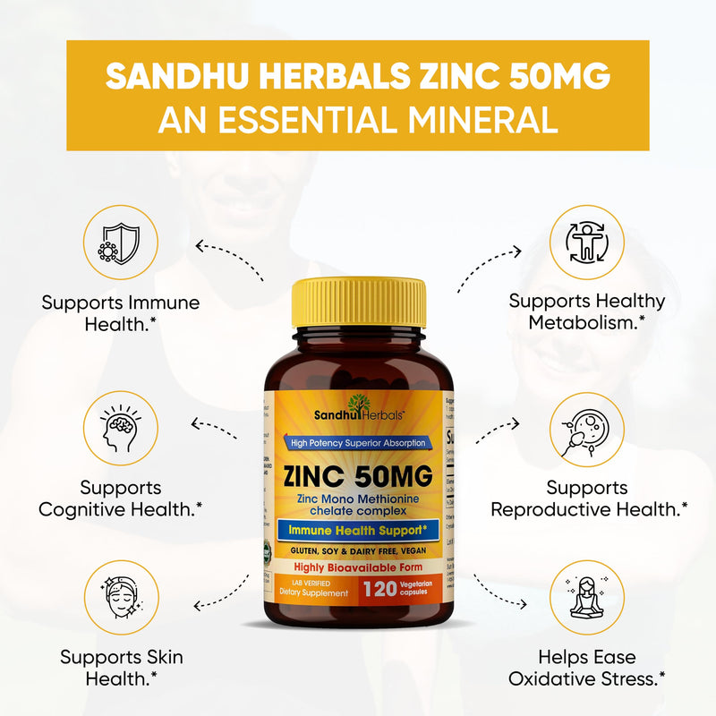 Zinc 50mg Supplement 120 Vegetarian Capsules, Zinc Highly Absorbable Supplements for Immune Support, Gluten Free Zinc 50mg 120 Count (Pack of 1) - BeesActive Australia