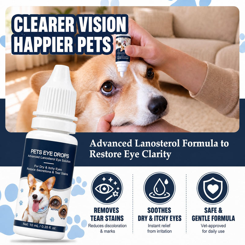 Dog Eye Drops for Dogs and Cats - Cataract Eye Drops with Lanosterol Formula, Pet Eye Wash for Cloudy Itchy Watery Goopy Eyes, Tear Stain Care, Infection Support, Pink Care, All Ages, 2 Pack 2 x 10ml