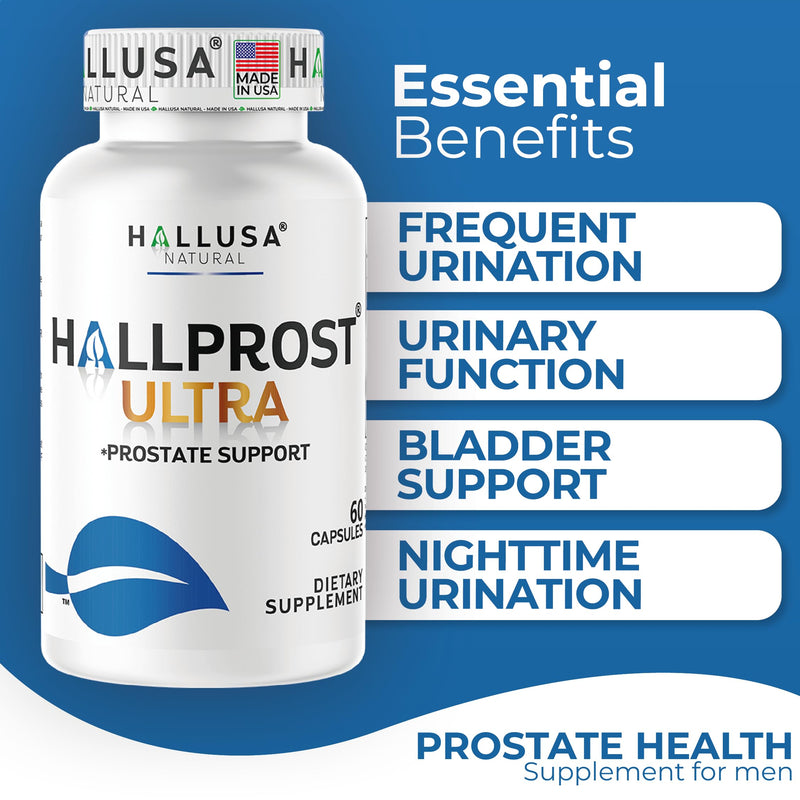 Hallusa Natural Hallprost Ultra Prostate Health Supplement, 60 Capsules | Saw Palmetto Blend 810mg for Urinary Tract & Bladder Support with Lycopene, Pygeum, Pumpkin Seed, Zinc & Vitamin E