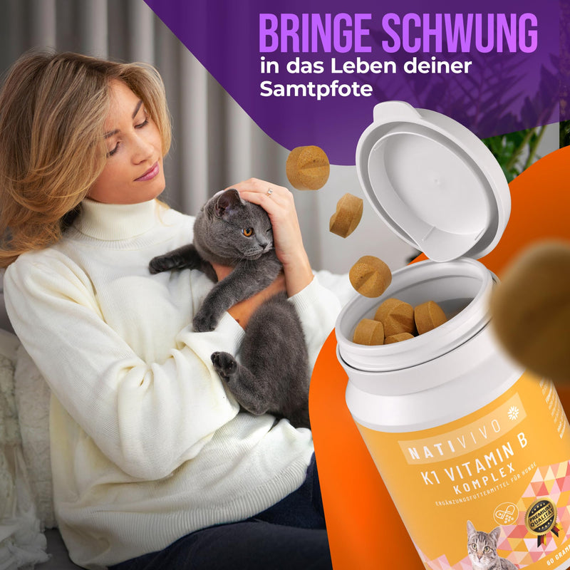 NatiVivo® Premium Cat K1 Vitamin B Complex high dosage including B12 and folic acid. Strong nerves through everyday life! Tablets Made in Germany! Cat - BeesActive Australia