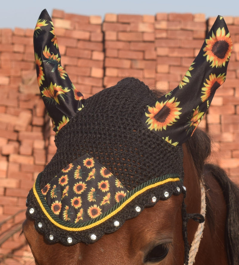 Sunflower Horse Fly Bonnet Net Hat Hood Mask Fly Veil Full Hand Made Cotton Full (COB) COB - BeesActive Australia