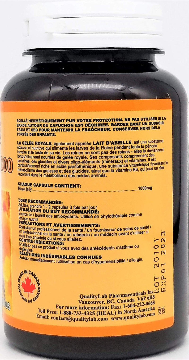 Royal Jelly 1000 mg 100 softgel Capsules (Made in Canada)