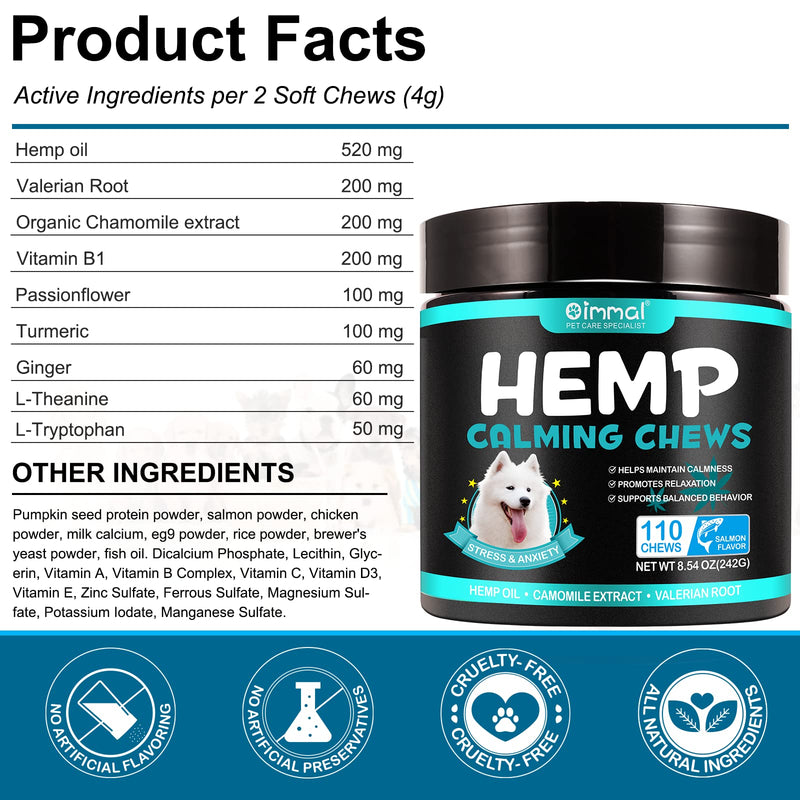Calming Chews for Dogs,Quiet Moments Dog Calming Treats,Help Promote Relaxation,Dogs Anxiety Stress Relief-Barking,Separation,Thunder,Travel Issues (Salmon, 110counts) Salmon 110 Count (Pack of 1)