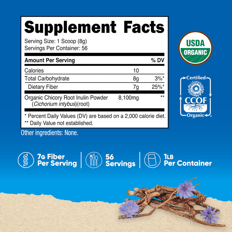 Nutricost Organic Inulin Powder 1LB (454 Grams) 7 Grams of Fiber Per Serving - from Chicory Root - Certified USDA Organic