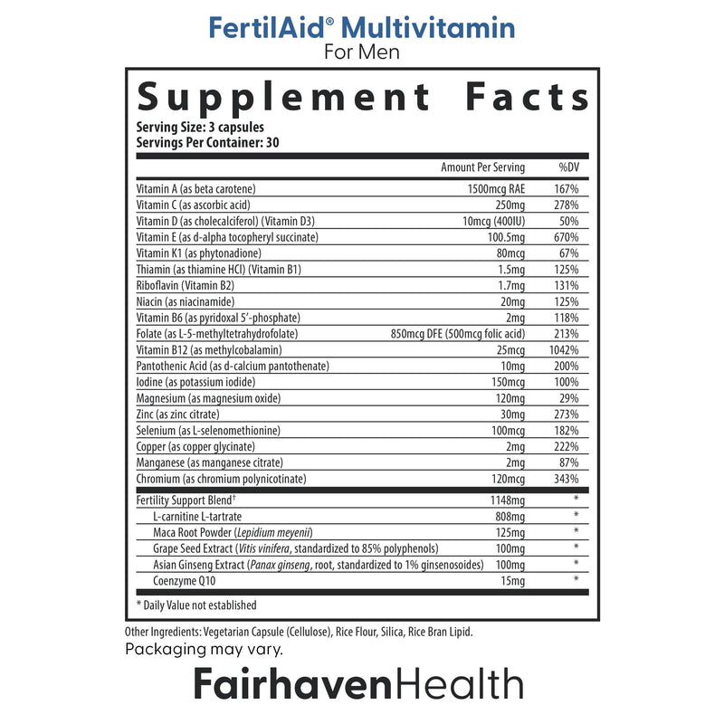 Fairhaven Health FertilAid for Men and Women Combo Fertility Supplements for Men and Women | Count and Motility Support Pre-Conception for Him | Prenatal Vitamin for Her with Vitex and Folate