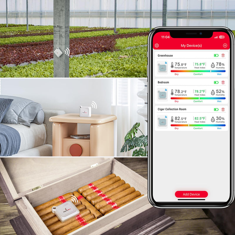 ThermoPro Bluetooth Thermometer Hygrometer, 260FT Range Temperature Sensor Greenhouse Thermometer, Remote App Control Temperature and Humidity Monitor with 2-Year Data Logging Export (TP351) 1 White
