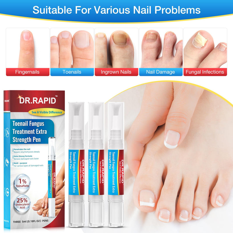 Toenail Fungus Treatment Extra Strength - Fungi Nail Pen Repair for Damaged Nails, Fast-Acting Solution for Toe & Fingernail Fungi, Ideal for Nail Health Concerns Athletes 5ml/0.18FLOZ 3Pcs