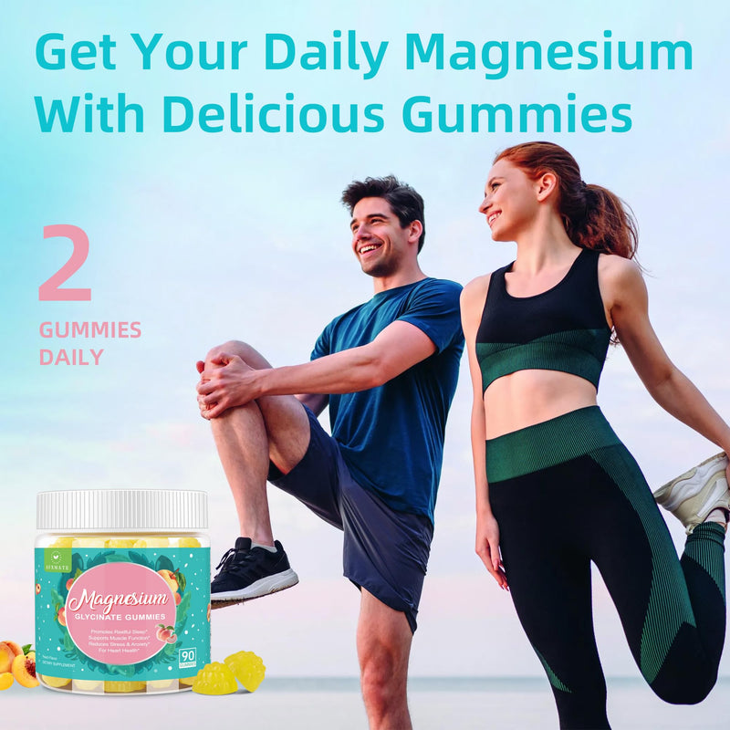 90 Ct Magnesium Glycinate Gummies for Adults Sugar Free | With Glycinate & Malate, L-Theanine, Ashwagandha, Zinc, Vitamin B6 & D3, Supports Relaxation & Sleep Peach Flavor 90 Count (Pack of 1)