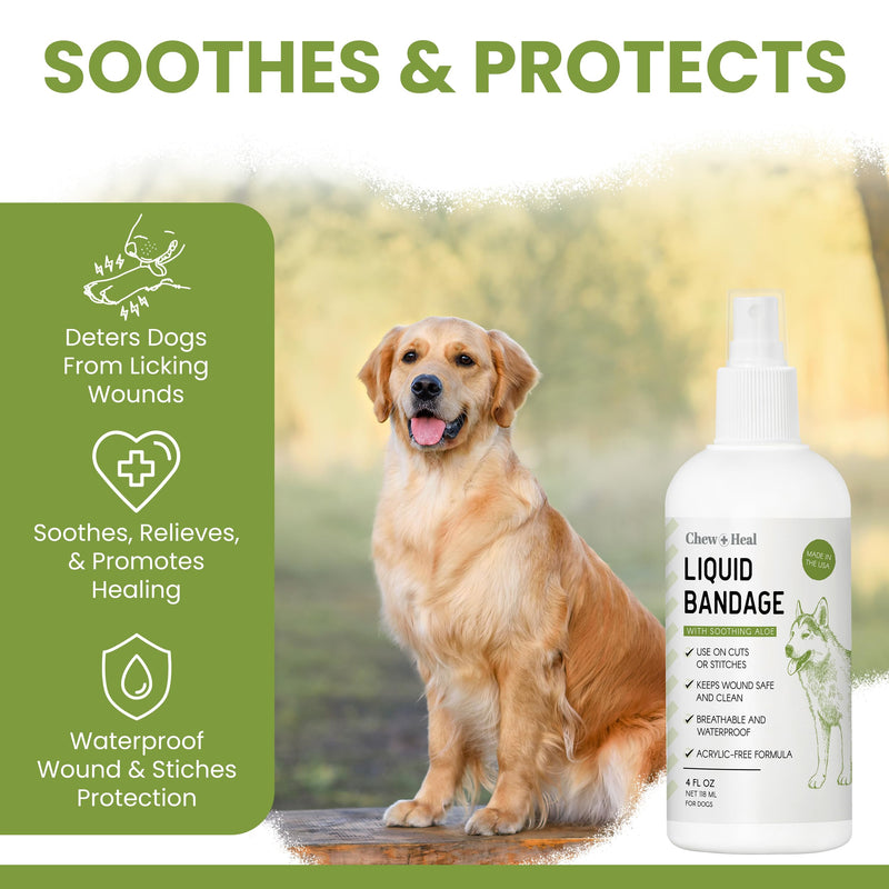 Pet Liquid Bandage for Dogs - 8 oz Spray with Aloe - Wound Care for Dogs Including Cuts, Scrapes, and Stitches - Breathable and Waterproof 8 Ounce