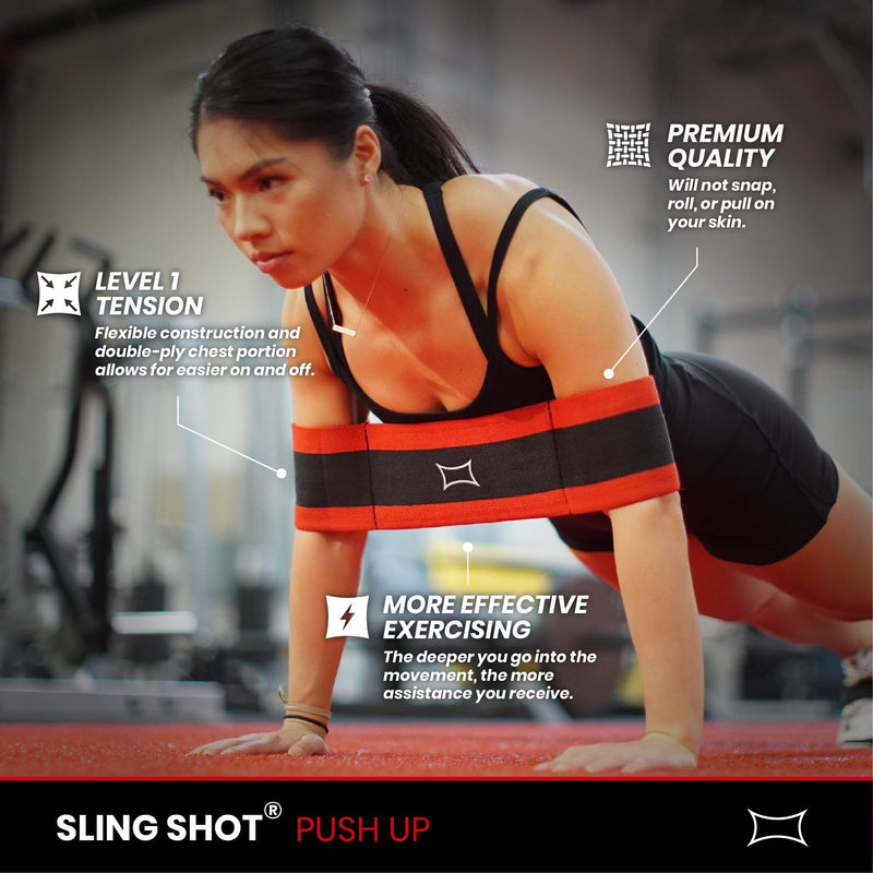 Sling Shot Mark Bell Push Up Exercise Assistance Workout Band for Men and Women to Assist with Bench Press, Dips, and Push Ups – (Level 1 Tension, Red/Black) XX-Large Red with Black - BeesActive Australia