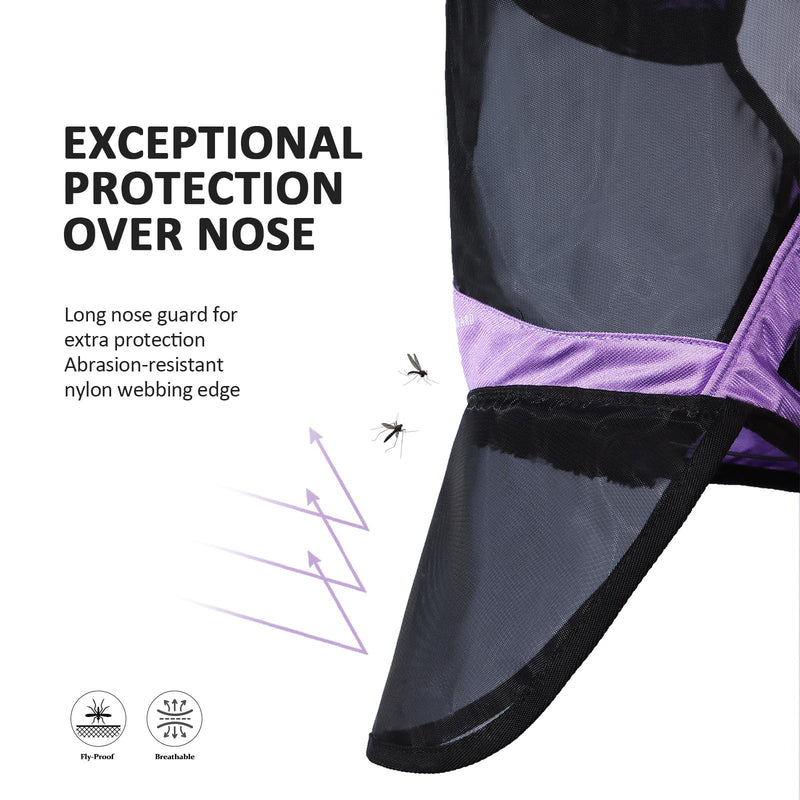 Harrison Howard Pro Luminous Horse Full Face Fly Mask Large Eye Space Long Nose with Ears UV Protection for Horse Gentle Lavendar L - BeesActive Australia