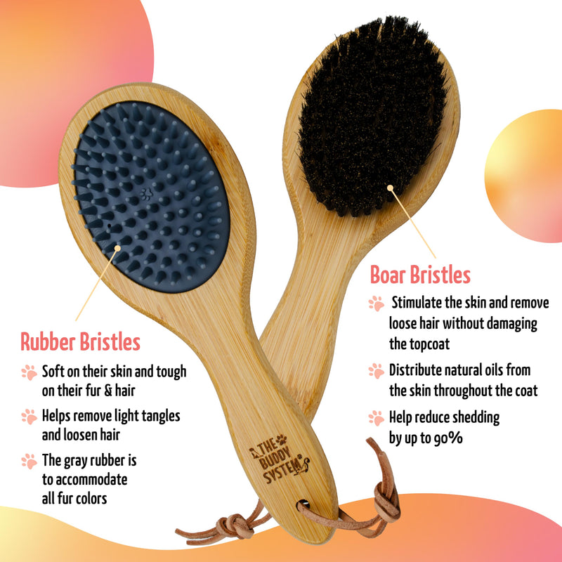 The Buddy System Combo Bristle Pet Brush, 2-in-1 Brush, Durable Rubber Side and Soft Boar Bristle Side - All Pets and Coat Lengths - Top Coat Massage for Cats & Dogs - 1 pack 1-pack Combo Brush - BeesActive Australia