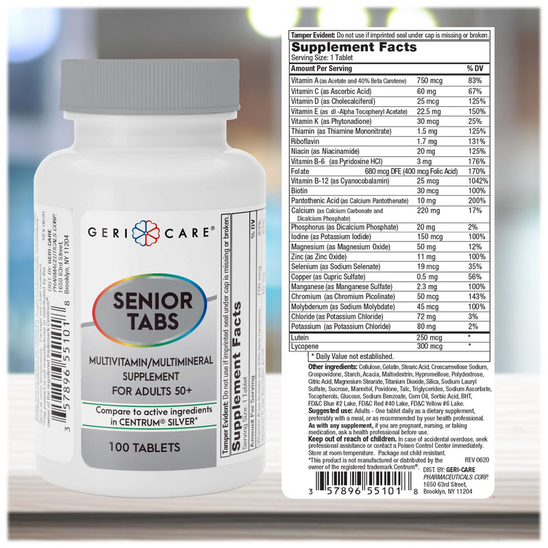 GeriCare Senior Tab 50+ Multivitamin and Minerals Tablets - Immune Support - Age-Defying Nutrition, 100 Count (Pack of 1) 100 Count (Pack of 1)