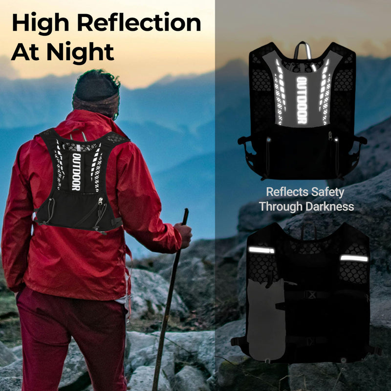 Hydration Running Vest with 1.5L Water Bladder for Hiking Backpack, Reflective Safety Vest for Men & Women, Lightweight Adjustable Marathon Gear for Trail Running Black 5L