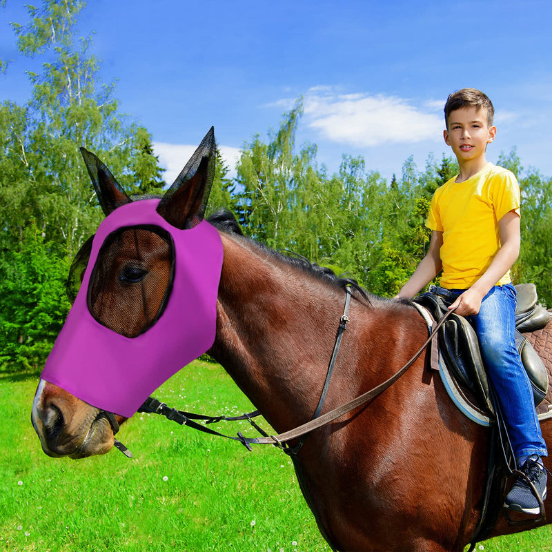 Weewooday 3 Pcs Horse Fly Masks for Horses Fly Masks with Ears Smooth and Elasticity Fly Mask with UV Protection(Purple, Royal Blue, Pink, M) Medium Purple, Royal Blue, Pink - BeesActive Australia
