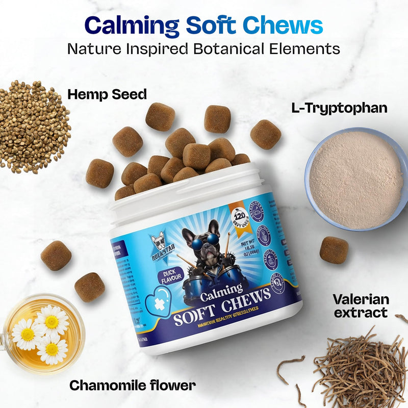 Calming Soft Chews for Dogs | Duck Flavour | Stress & Anxiety Relief, Promotes Relaxation, Barking Relief & Restful Sleep-Perfect for Small, Medium & Large Dogs.
