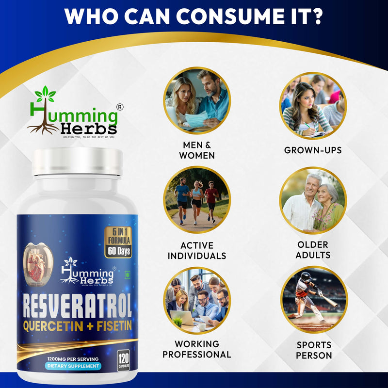 Humming Herbs Resveratrol Supplement— with Quercetin, Fisetin, Spermidine & Vitamin D3 — Antioxidant Support for Healthy Cellular Function - 1200 mg, 120 Vegan Capsules Non-GMO, Gluten-Free