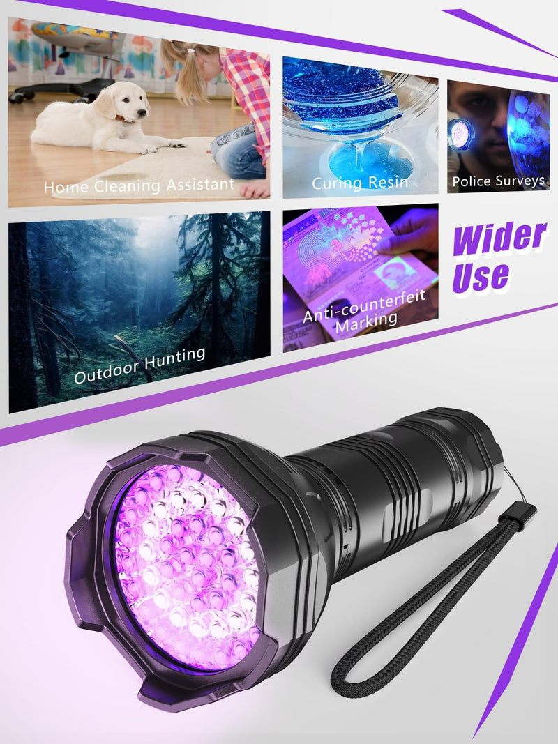 UV Blacklight Flashlights Rechargeable 365nm + 395nm 51 LEDs, Black Light for Pet Urine Detection Cat Dogs, Ultraviolet Flashlight for Resin Scorpion Bed Bugs Handheld Black Light Battery Built-in CL4000 - BeesActive Australia