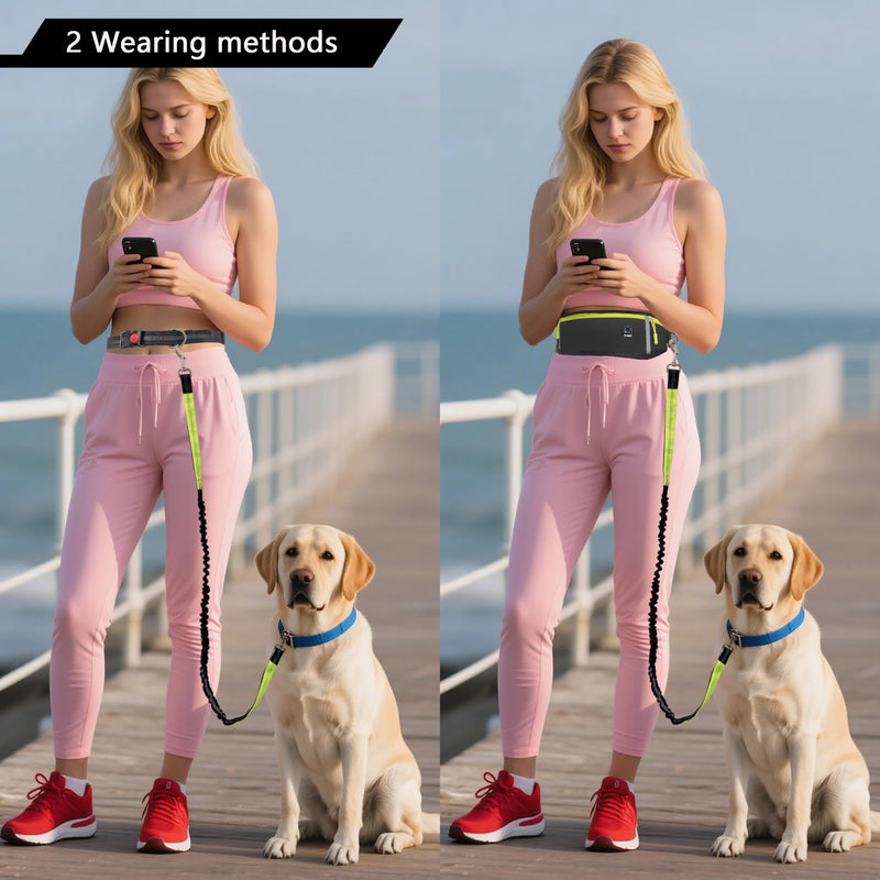 Hands Free Dog Leash with Zipper Pouch,Reflective Dual Handles Retractable Bungee Waist Leash for Small and Medium Dog Walking, Jogging (Black) Black - BeesActive Australia
